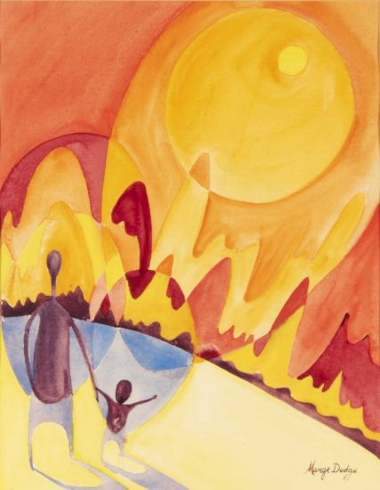 Picture of 2 figures w/sun orange/yellow